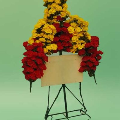 تاج گل مصنوعی زرد و قرمز خیریه